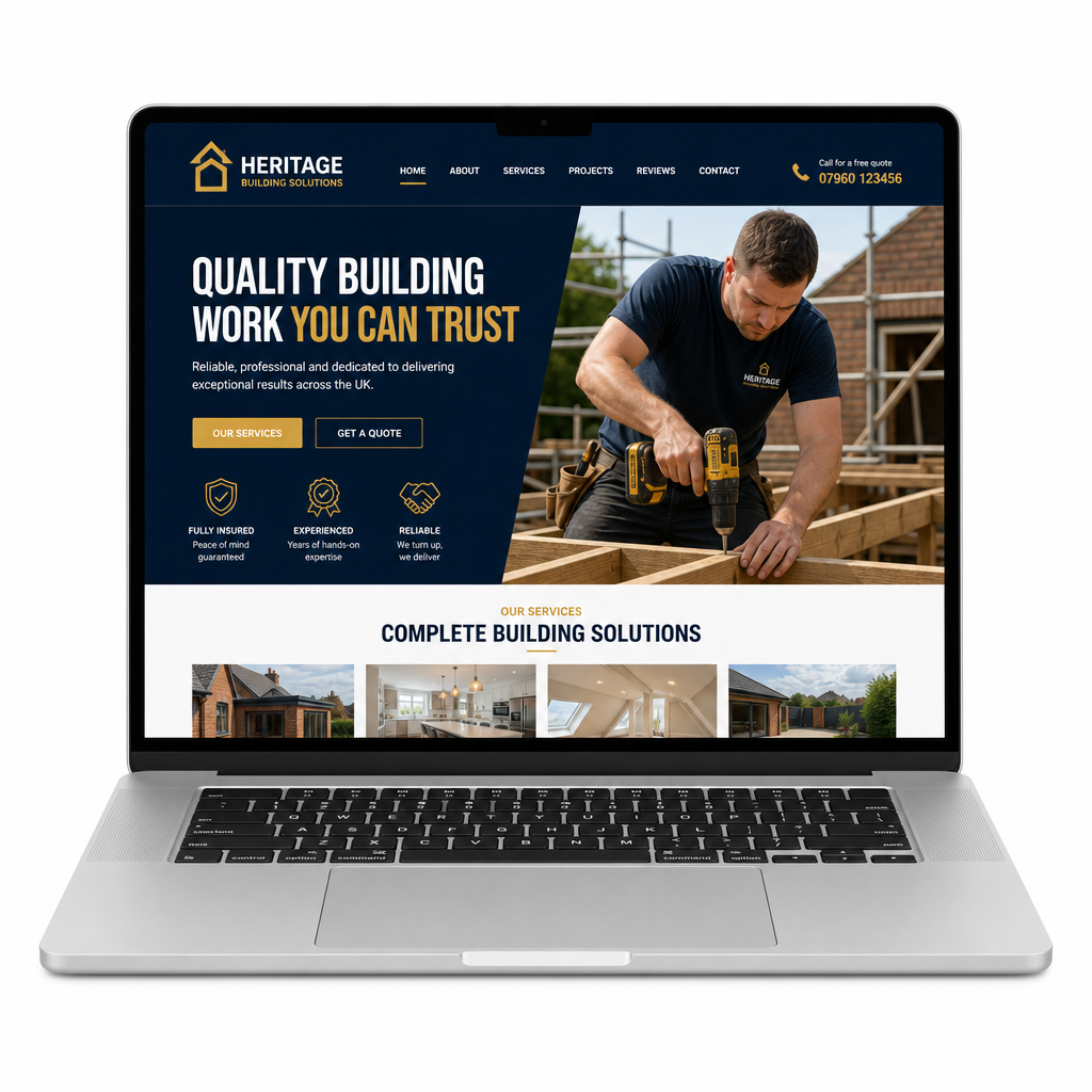 Laptop showing a professional tradesman website