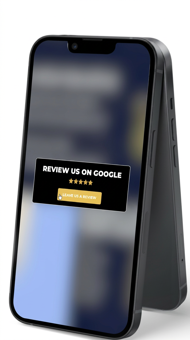 Phone showing Google review request screen