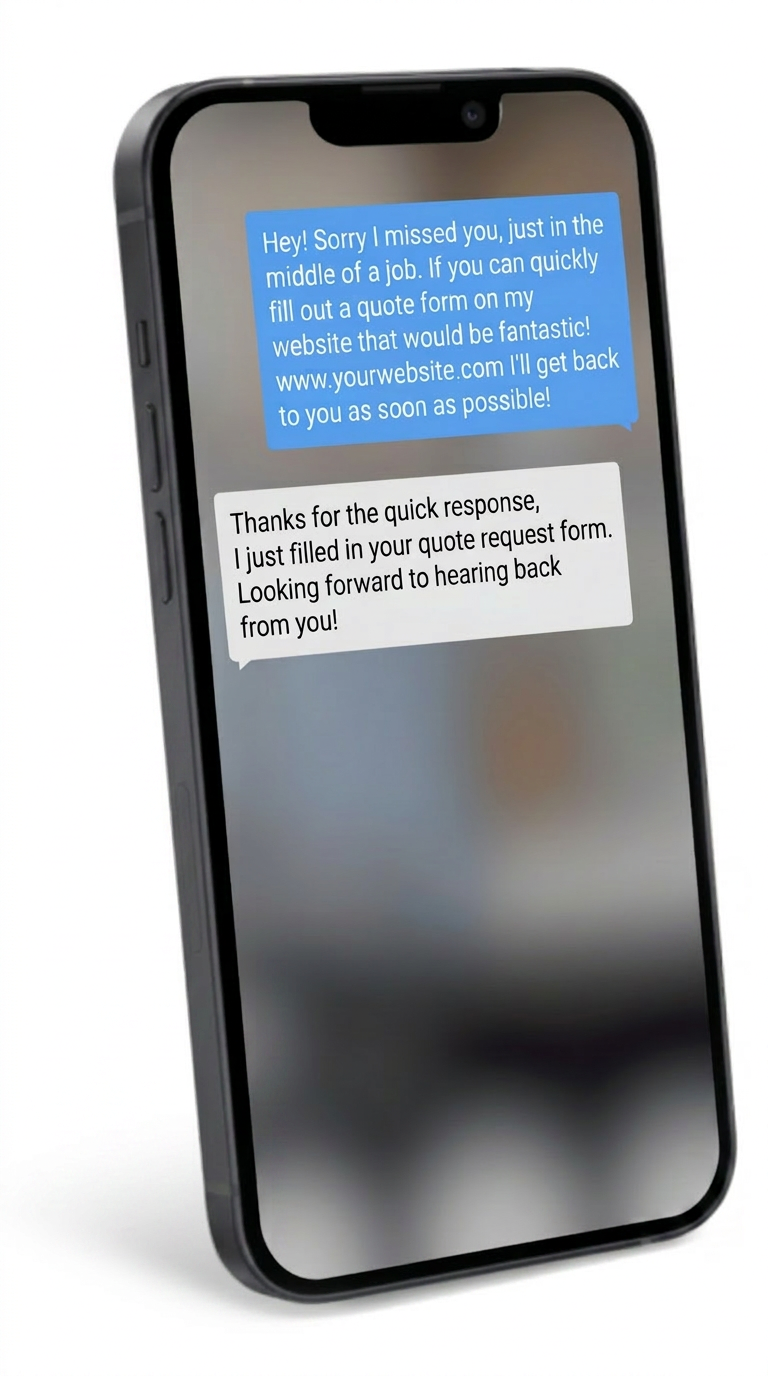 Phone showing a missed-call automatic text-back conversation