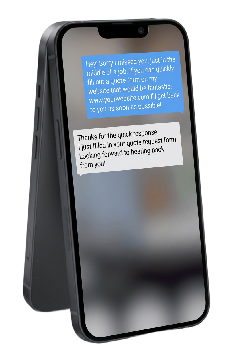 Phone showing a missed-call automatic text-back conversation