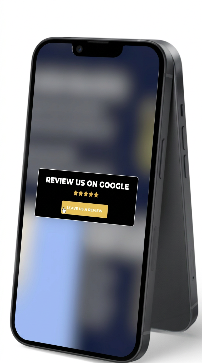 Phone showing Google review request screen